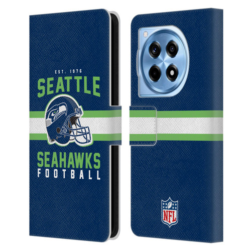 NFL Seattle Seahawks Graphics Helmet Typography Leather Book Wallet Case Cover For OnePlus 12R