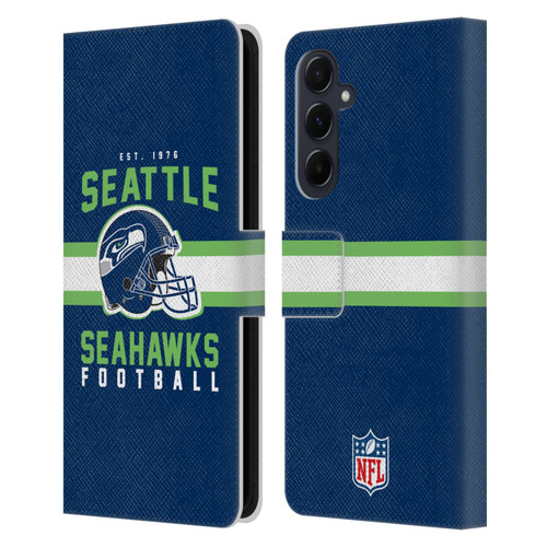 NFL Seattle Seahawks Graphics Helmet Typography Leather Book Wallet Case Cover For Samsung Galaxy A55 5G