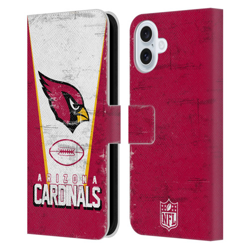 NFL Arizona Cardinals Logo Art Banner Leather Book Wallet Case Cover For Apple iPhone 16 Plus