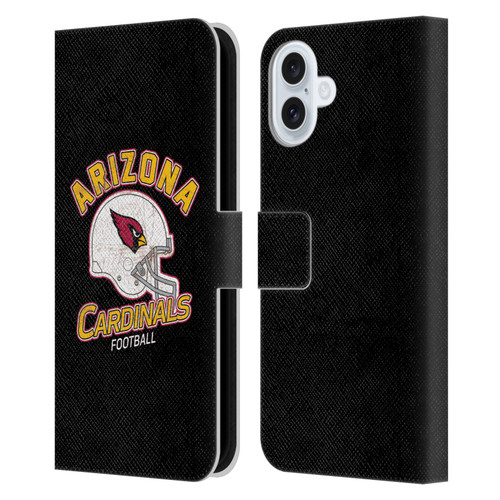 NFL Arizona Cardinals Logo Art Helmet Distressed Leather Book Wallet Case Cover For Apple iPhone 16 Plus