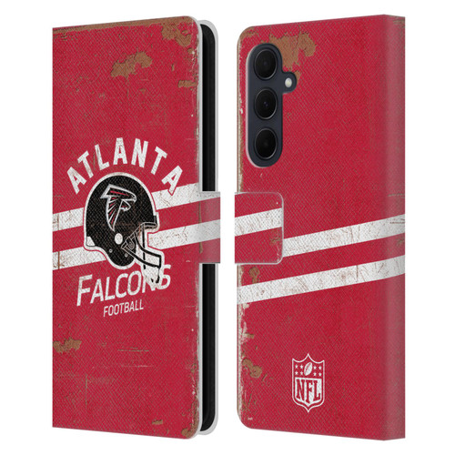 NFL Atlanta Falcons Logo Art Helmet Distressed Leather Book Wallet Case Cover For Samsung Galaxy A35 5G