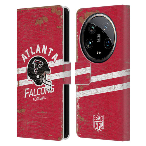 NFL Atlanta Falcons Logo Art Helmet Distressed Leather Book Wallet Case Cover For Xiaomi 14 Ultra