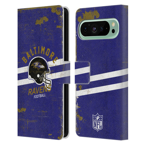 NFL Baltimore Ravens Logo Art Helmet Distressed Leather Book Wallet Case Cover For Google Pixel 9 Pro XL