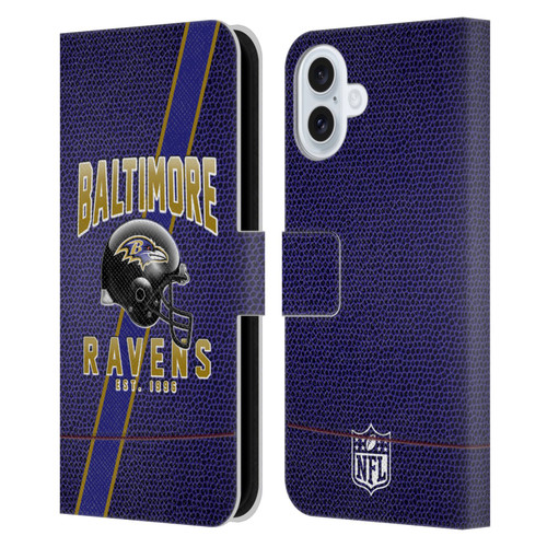 NFL Baltimore Ravens Logo Art Football Stripes Leather Book Wallet Case Cover For Apple iPhone 16 Plus