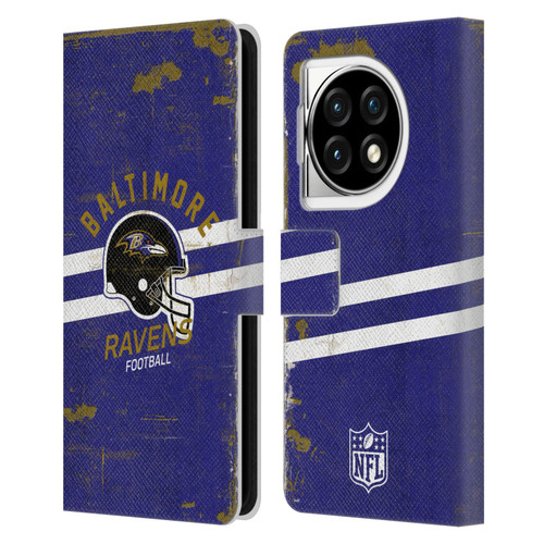 NFL Baltimore Ravens Logo Art Helmet Distressed Leather Book Wallet Case Cover For OPPO OnePlus Ace 3 5G