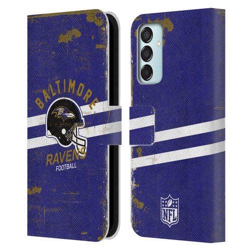 NFL Baltimore Ravens Logo Art Helmet Distressed Leather Book Wallet Case Cover For Samsung Galaxy M15/F15 5G