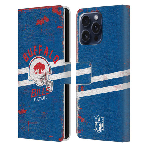 NFL Buffalo Bills Logo Art Helmet Distressed Leather Book Wallet Case Cover For Apple iPhone 16 Pro Max