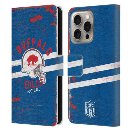 NFL Buffalo Bills Logo Art Helmet Distressed Leather Book Wallet Case Cover For Apple iPhone 16 Pro