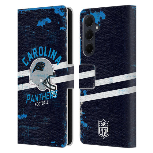 NFL Carolina Panthers Logo Art Helmet Distressed Leather Book Wallet Case Cover For Samsung Galaxy A35 5G