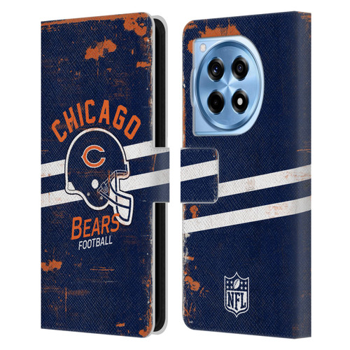 NFL Chicago Bears Logo Art Helmet Distressed Leather Book Wallet Case Cover For OnePlus 12R