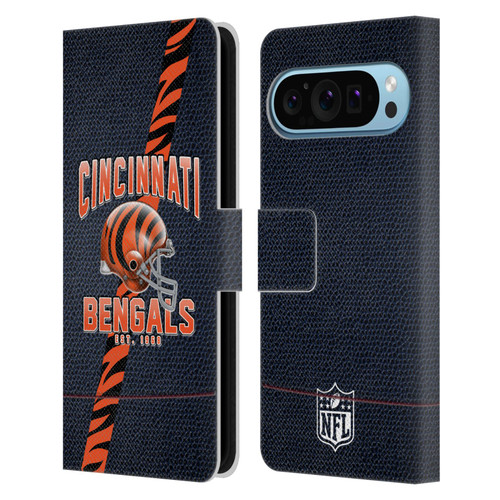 NFL Cincinnati Bengals Logo Art Football Stripes Leather Book Wallet Case Cover For Google Pixel 9 / Pixel 9 Pro