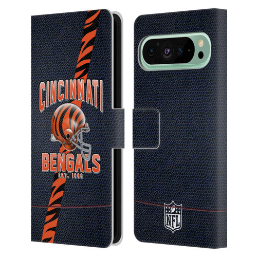 NFL Cincinnati Bengals Logo Art Football Stripes Leather Book Wallet Case Cover For Google Pixel 9 Pro XL