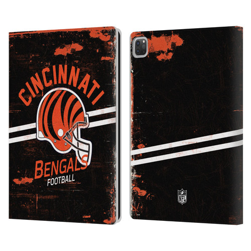 NFL Cincinnati Bengals Logo Art Helmet Distressed Leather Book Wallet Case Cover For Apple iPad Pro 13 M4 2024