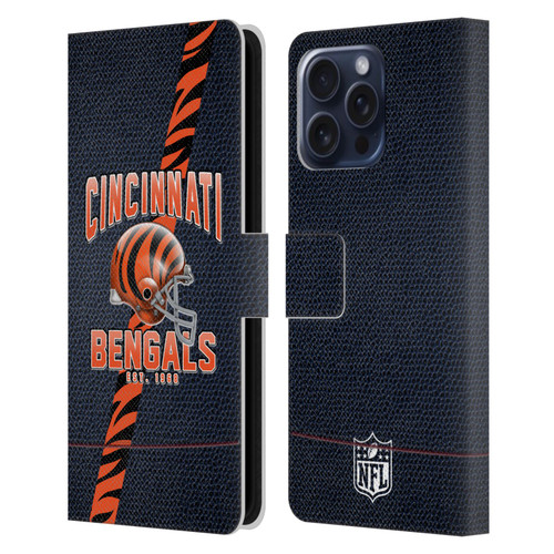 NFL Cincinnati Bengals Logo Art Football Stripes Leather Book Wallet Case Cover For Apple iPhone 16 Pro Max