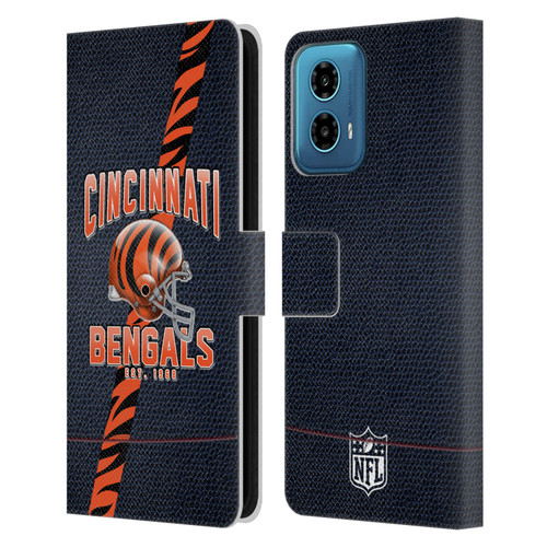 NFL Cincinnati Bengals Logo Art Football Stripes Leather Book Wallet Case Cover For Motorola Moto G34 5G