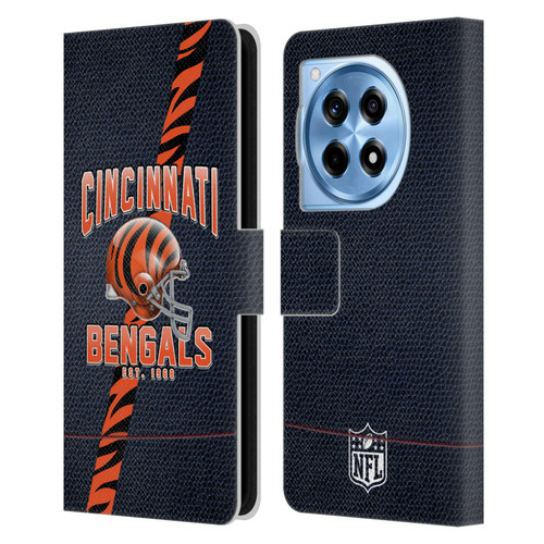 NFL Cincinnati Bengals Logo Art Football Stripes Leather Book Wallet Case Cover For OnePlus 12R