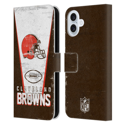 NFL Cleveland Browns Logo Art Banner Leather Book Wallet Case Cover For Apple iPhone 16 Plus