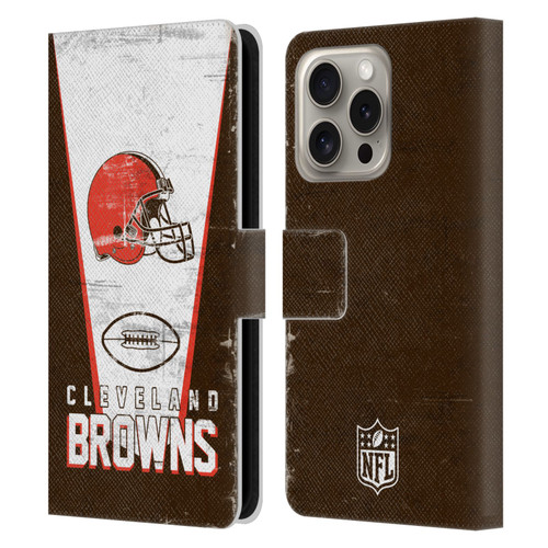 NFL Cleveland Browns Logo Art Banner Leather Book Wallet Case Cover For Apple iPhone 16 Pro