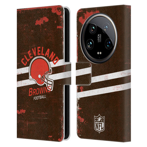 NFL Cleveland Browns Logo Art Helmet Distressed Leather Book Wallet Case Cover For Xiaomi 14 Ultra