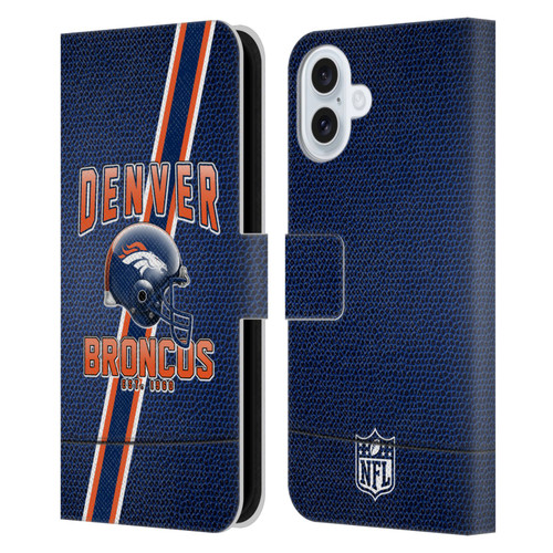 NFL Denver Broncos Logo Art Football Stripes Leather Book Wallet Case Cover For Apple iPhone 16 Plus