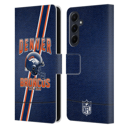 NFL Denver Broncos Logo Art Football Stripes Leather Book Wallet Case Cover For Samsung Galaxy A55 5G