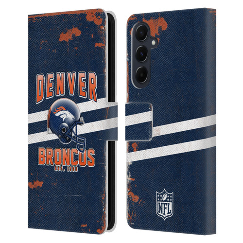 NFL Denver Broncos Logo Art Helmet Distressed Leather Book Wallet Case Cover For Samsung Galaxy A55 5G