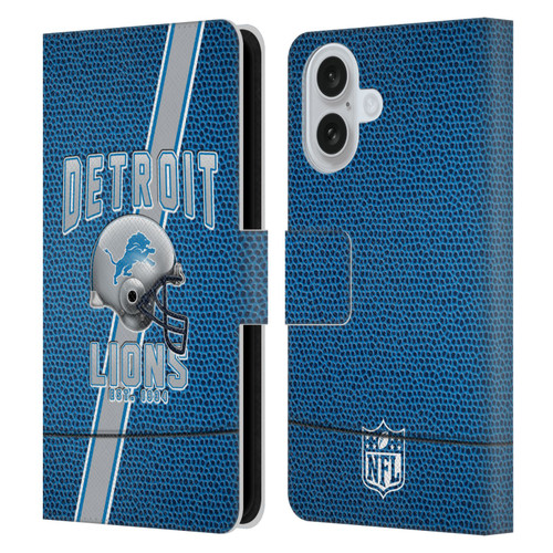 NFL Detroit Lions Logo Art Football Stripes Leather Book Wallet Case Cover For Apple iPhone 16