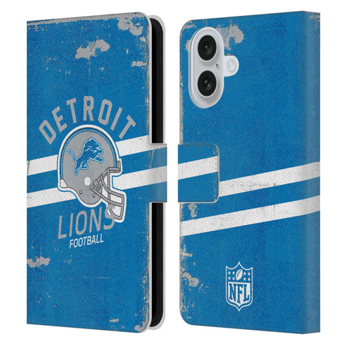 NFL Detroit Lions Logo Art Helmet Distressed Leather Book Wallet Case Cover For Apple iPhone 16
