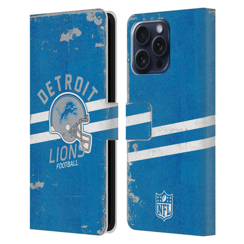 NFL Detroit Lions Logo Art Helmet Distressed Leather Book Wallet Case Cover For Apple iPhone 16 Pro Max