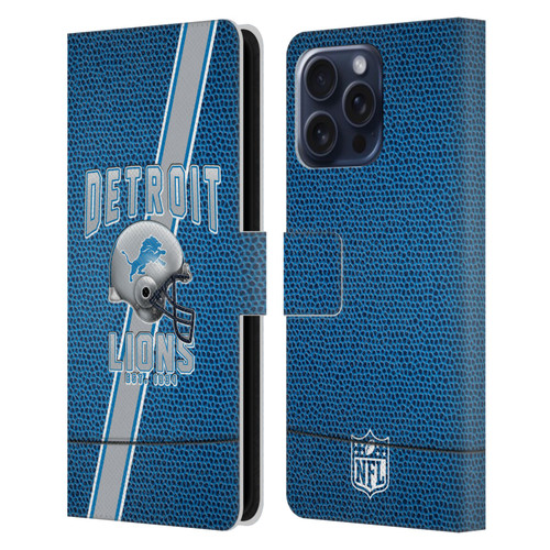NFL Detroit Lions Logo Art Football Stripes Leather Book Wallet Case Cover For Apple iPhone 16 Pro Max