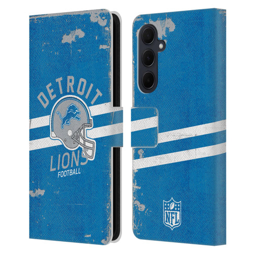 NFL Detroit Lions Logo Art Helmet Distressed Leather Book Wallet Case Cover For Samsung Galaxy A35 5G