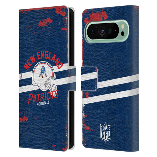 NFL New England Patriots Logo Art Helmet Distressed Leather Book Wallet Case Cover For Google Pixel 9 Pro XL