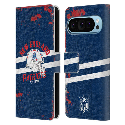 NFL New England Patriots Logo Art Helmet Distressed Leather Book Wallet Case Cover For Google Pixel 9 / Pixel 9 Pro