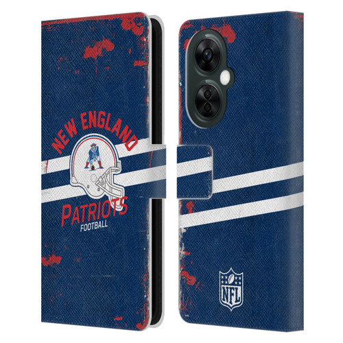 NFL New England Patriots Logo Art Helmet Distressed Leather Book Wallet Case Cover For OnePlus Nord CE 3 Lite 5G