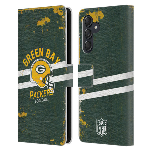 NFL Green Bay Packers Logo Art Helmet Distressed Leather Book Wallet Case Cover For Samsung Galaxy M55 5G