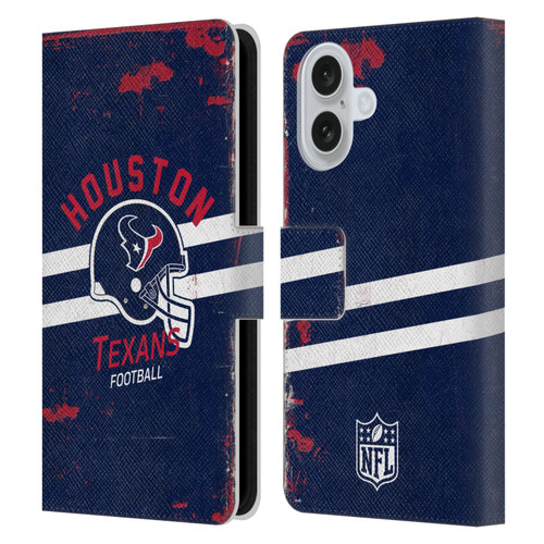 NFL Houston Texans Logo Art Helmet Distressed Leather Book Wallet Case Cover For Apple iPhone 16
