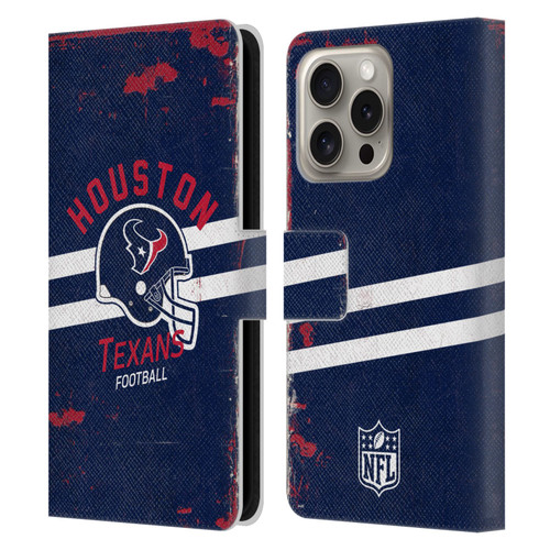 NFL Houston Texans Logo Art Helmet Distressed Leather Book Wallet Case Cover For Apple iPhone 16 Pro