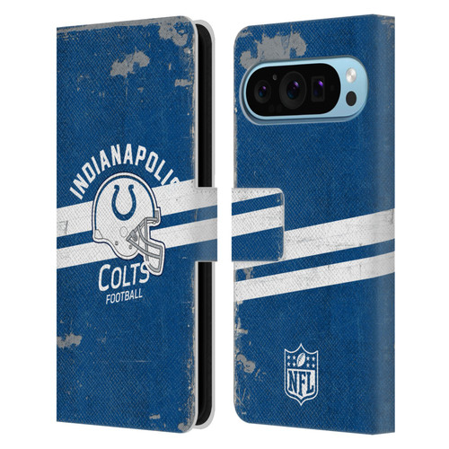 NFL Indianapolis Colts Logo Art Helmet Distressed Leather Book Wallet Case Cover For Google Pixel 9 / Pixel 9 Pro