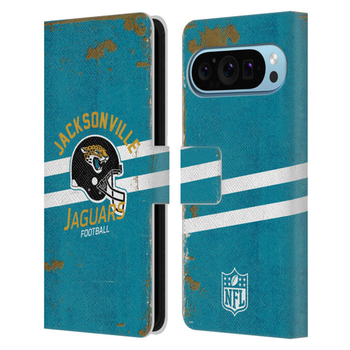 NFL Jacksonville Jaguars Logo Art Helmet Distressed Leather Book Wallet Case Cover For Google Pixel 9 / Pixel 9 Pro