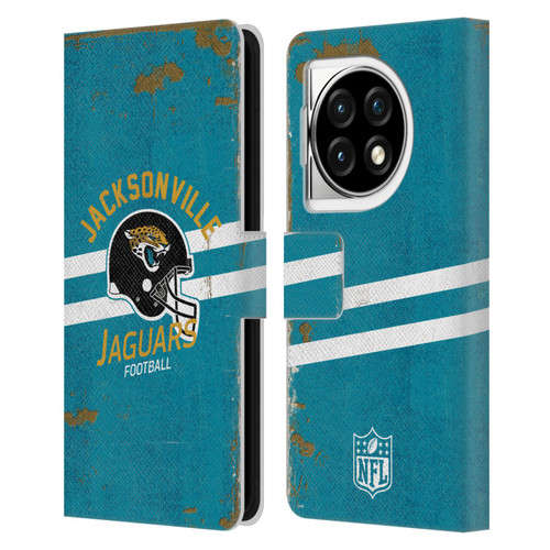 NFL Jacksonville Jaguars Logo Art Helmet Distressed Leather Book Wallet Case Cover For OPPO OnePlus Ace 3 5G