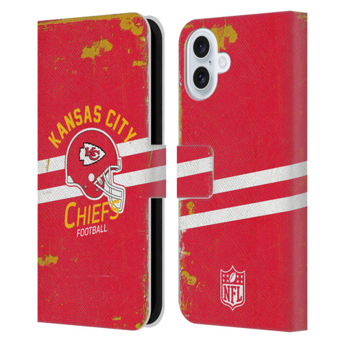 NFL Kansas City Chiefs Logo Art Helmet Distressed Leather Book Wallet Case Cover For Apple iPhone 16 Plus