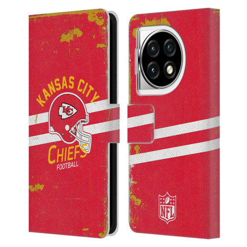 NFL Kansas City Chiefs Logo Art Helmet Distressed Leather Book Wallet Case Cover For OPPO OnePlus Ace 3 5G