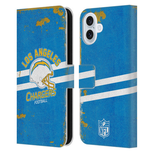 NFL Los Angeles Chargers Logo Art Helmet Distressed Leather Book Wallet Case Cover For Apple iPhone 16 Plus