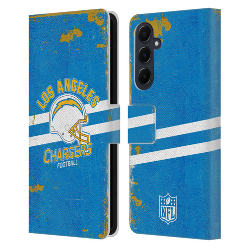 NFL Los Angeles Chargers Logo Art Helmet Distressed Leather Book Wallet Case Cover For Samsung Galaxy A55 5G
