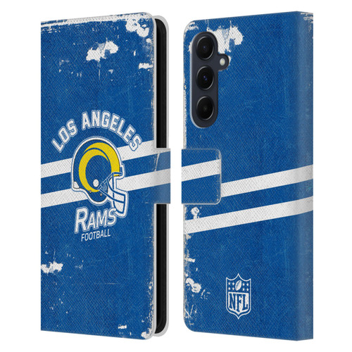 NFL Los Angeles Rams Logo Art Helmet Distressed Look 100th Leather Book Wallet Case Cover For Samsung Galaxy A55 5G