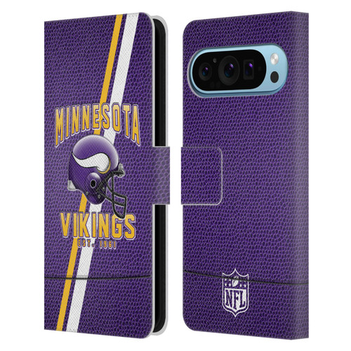 NFL Minnesota Vikings Logo Art Football Stripes Leather Book Wallet Case Cover For Google Pixel 9 / Pixel 9 Pro