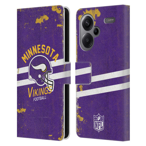 NFL Minnesota Vikings Logo Art Helmet Distressed Leather Book Wallet Case Cover For Xiaomi Redmi Note 13 Pro Plus 5G