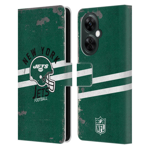 NFL New York Jets Logo Art Helmet Distressed Leather Book Wallet Case Cover For OnePlus Nord CE 3 Lite 5G