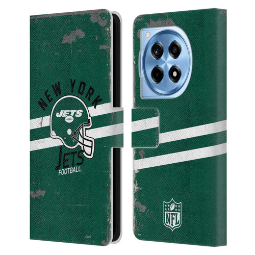 NFL New York Jets Logo Art Helmet Distressed Leather Book Wallet Case Cover For OnePlus 12R