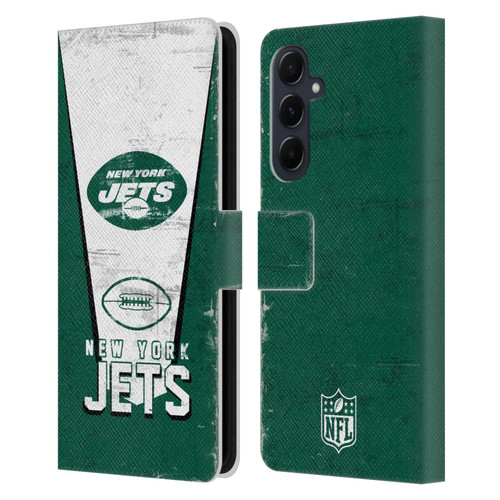 NFL New York Jets Logo Art Banner Leather Book Wallet Case Cover For Samsung Galaxy A55 5G